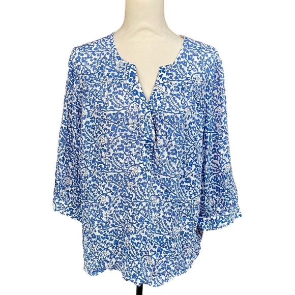Maison 123 Paris Loana Blue White Floral Metallic Blouse Top Size XL - Picture 2 of 16